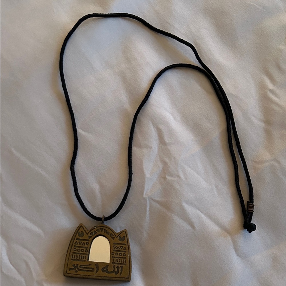 Authentic Original Vintage Style Egyptian Necklace with Brass Mirror Pendant